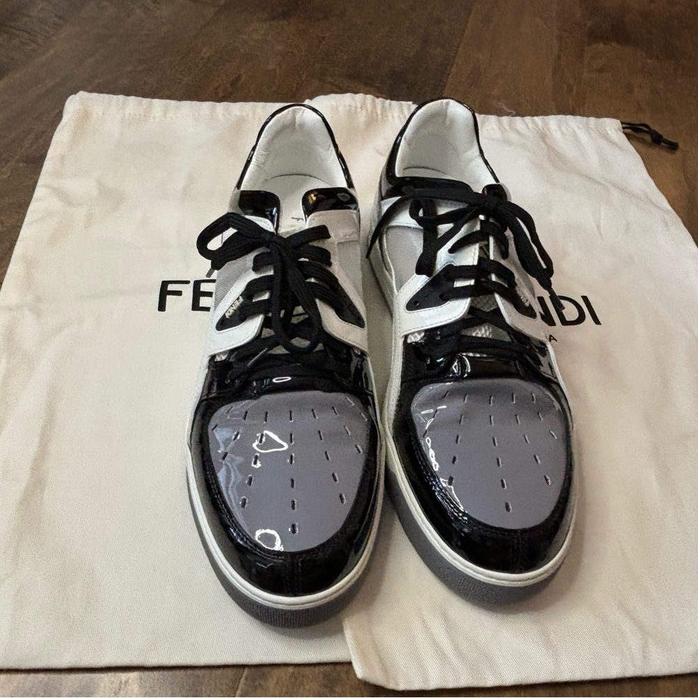 Fendi Patent Leather Colorblock Pattern Sneakers- new with bag, no box